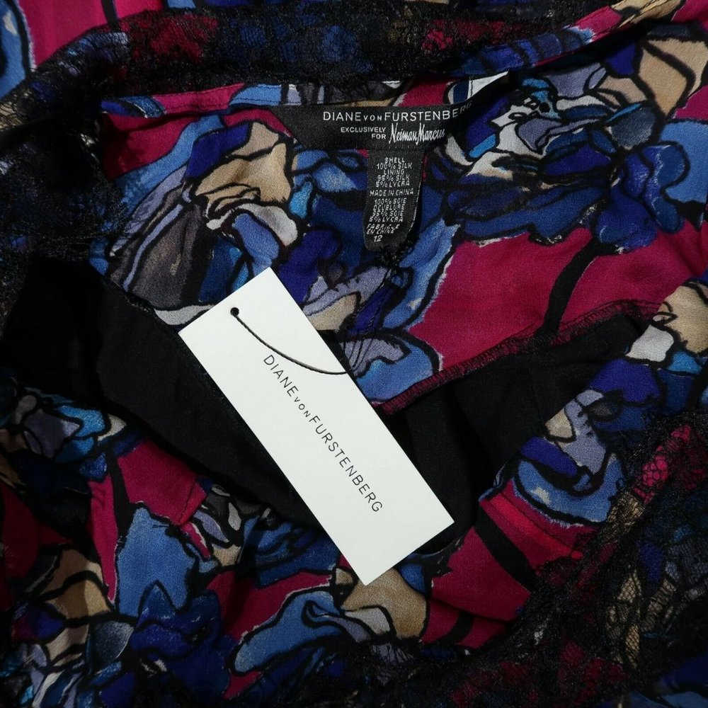 DIANE VON FURSTENBERG Size 12 Silk Suffolk Billy Rose Pink Lace Trim Dress NWT - Picture 7 of 7